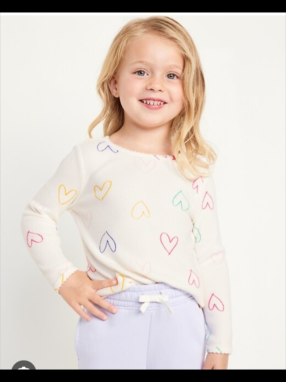 Old Navy Cream Long Sleeve Thermal Tee with Multicolor Heart Outline Print